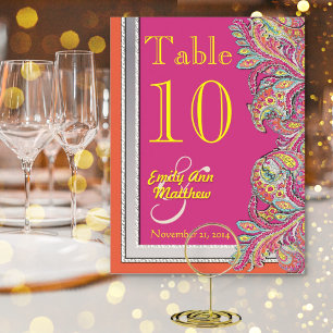 Moroccan Tangerine & Fuchsia Wedding Table Number Postcard