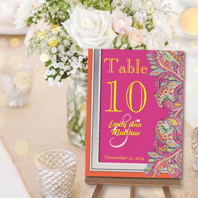 Moroccan Tangerine & Fuchsia Wedding Table Number Postcard (Creator Uploaded)