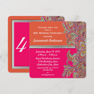Moroccan Tangerine & Hot Pink 40th Birthday Party Invitation