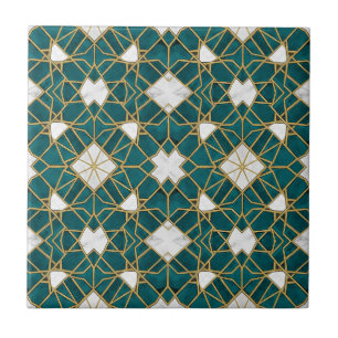 Moroccan Teal and Gold Islamic Geometric Seamless Tile