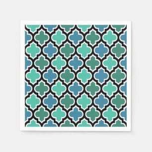 Moroccan Teal Turquoise Blue Quatrefoil Pattern Napkin
