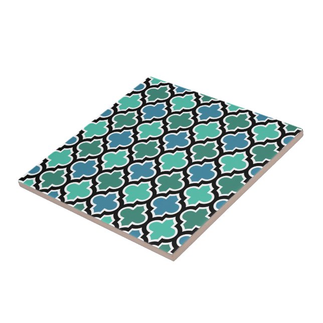 Moroccan Teal Turquoise Blue Quatrefoil Pattern Tile (Side)