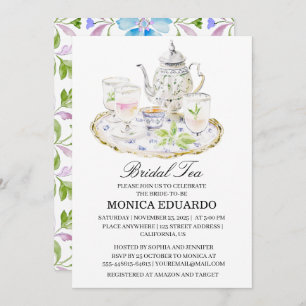 Moroccan teapot Watercolor boho Bridal shower Invitation