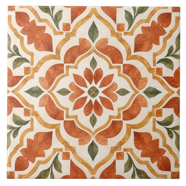 Moroccan Terracotta Floral Ceramic Tile (Front)