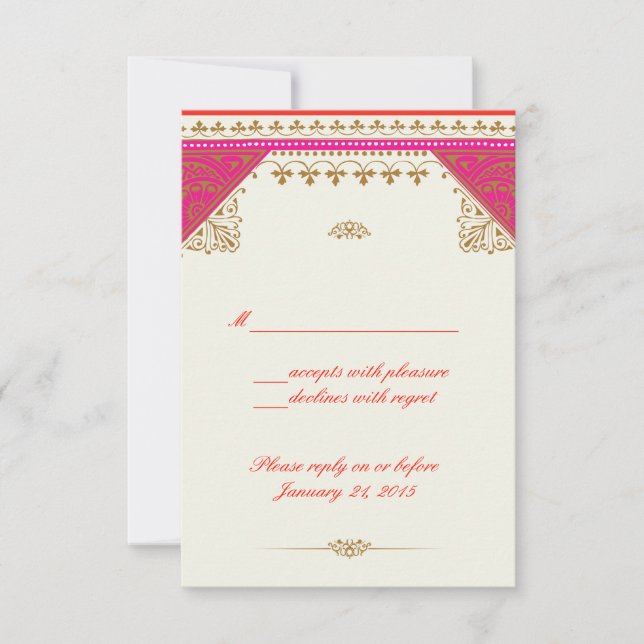 Moroccan themed wedding invitation rsvp reply card (Front)
