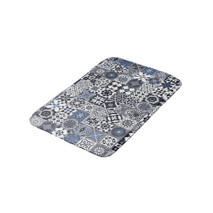 Moroccan tile black,blue,grey bath mat