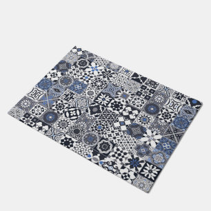 Moroccan tile black,blue,grey doormat
