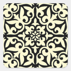 Moroccan tile - black with cream background square sticker
