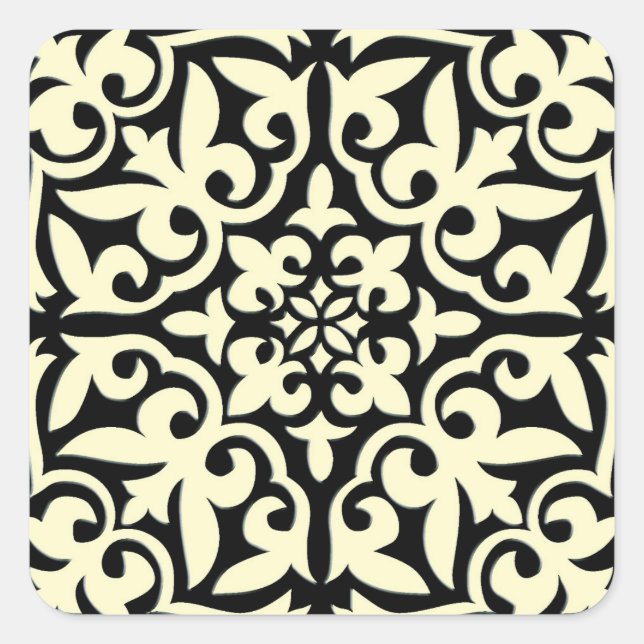 Moroccan tile - black with cream background square sticker (Front)