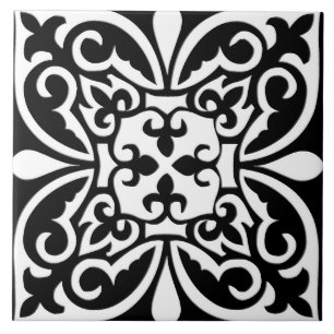 Moroccan tile - black with white background