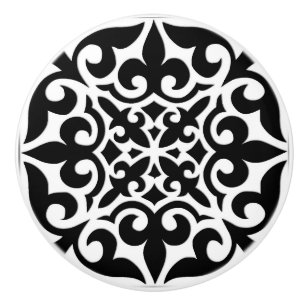 Moroccan tile - black with white background ceramic knob