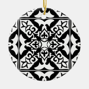 Moroccan tile - black with white background ceramic tree decoration