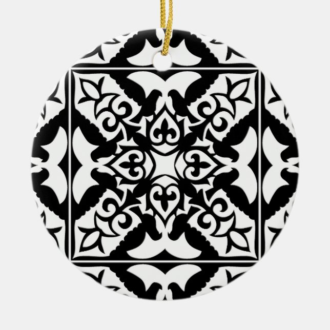 Moroccan tile - black with white background ceramic tree decoration (Front)