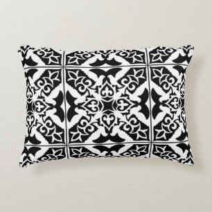 Moroccan tile - black with white background decorative cushion