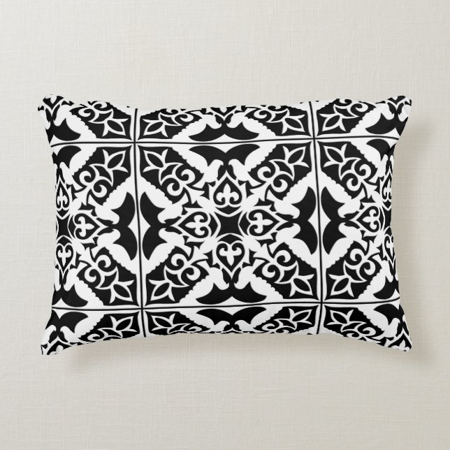 Moroccan tile - black with white background decorative cushion (Front)