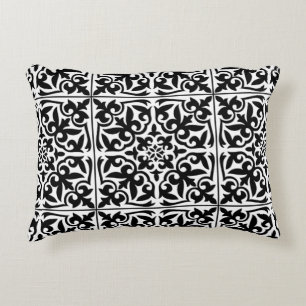Moroccan tile - black with white background decorative cushion