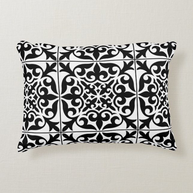 Moroccan tile - black with white background decorative cushion (Front)