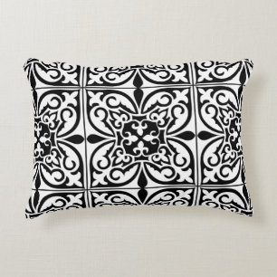 Moroccan tile - black with white background decorative cushion