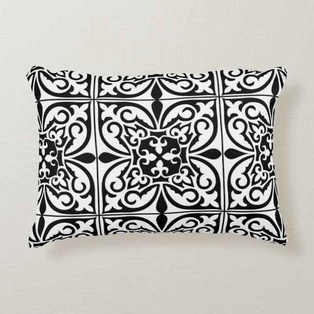 Moroccan tile - black with white background decorative cushion (Front)