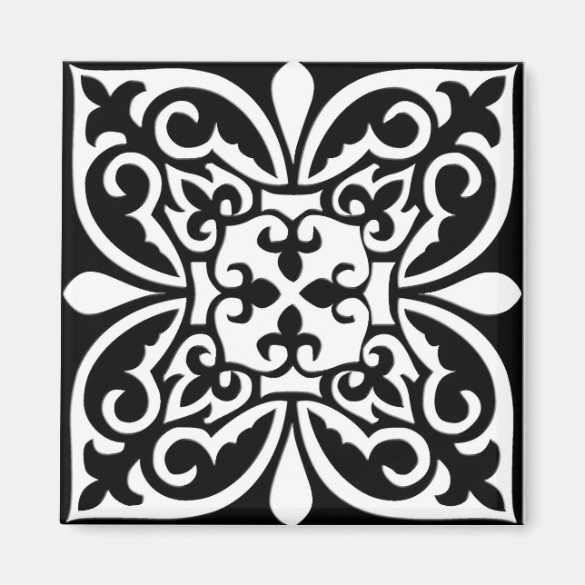 Moroccan tile - black with white background magnet (Front)