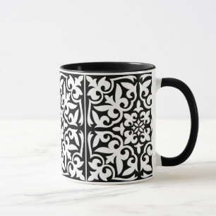 Moroccan tile - black with white background mug