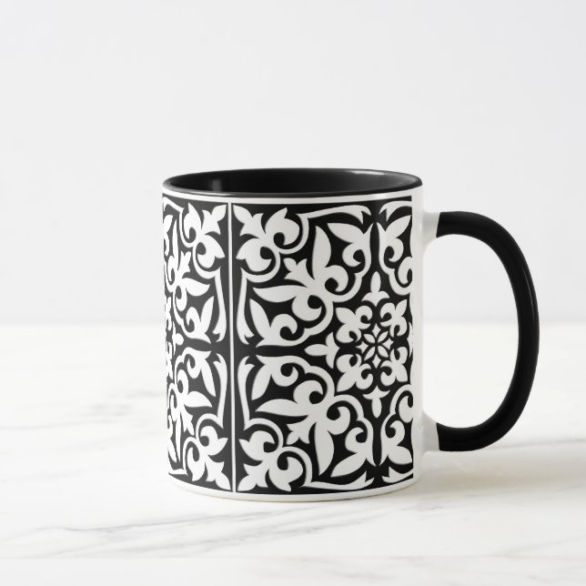 Moroccan tile - black with white background mug (Right)