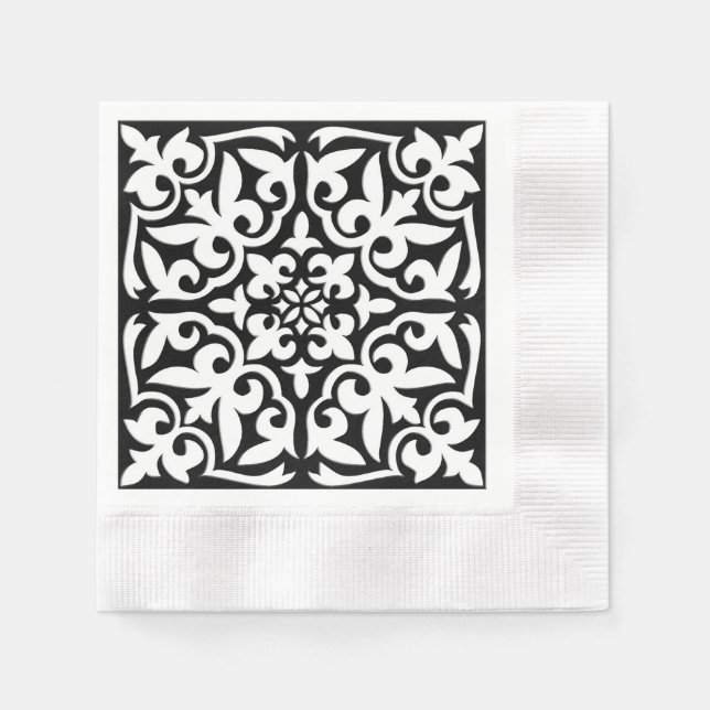 Moroccan tile - black with white background napkin (Front)