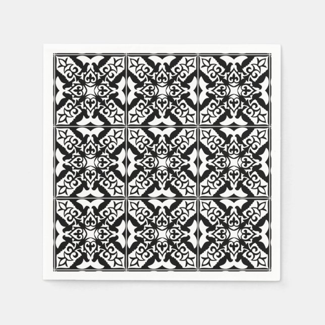 Moroccan tile - black with white background napkin (Front)