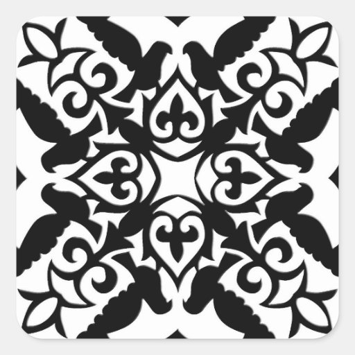 Image of Moroccan tile - black with white background Square Sticker