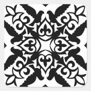 Moroccan tile - black with white background square sticker