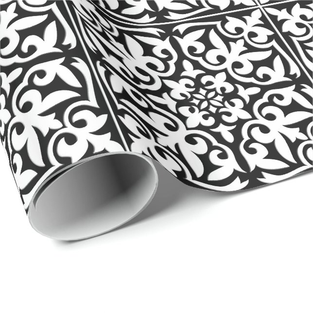 Moroccan tile - black with white background wrapping paper (Roll Corner)