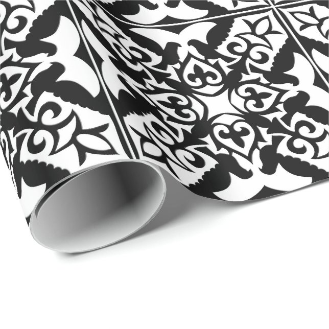 Moroccan tile - black with white background wrapping paper (Roll Corner)