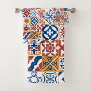 Moroccan tile - blue and bordo bath towel set