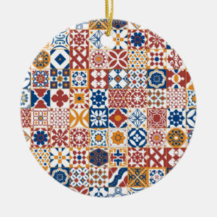 Moroccan tile - blue and bordo ceramic tree decoration