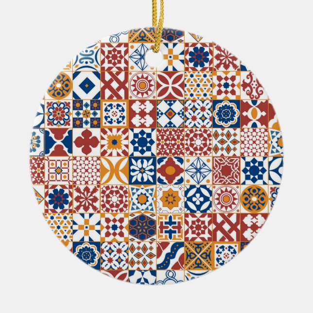 Moroccan tile - blue and bordo ceramic tree decoration (Front)