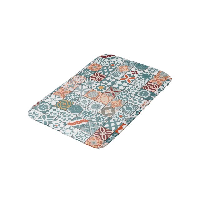 Moroccan tile - blue and brown bath mat (Angled)