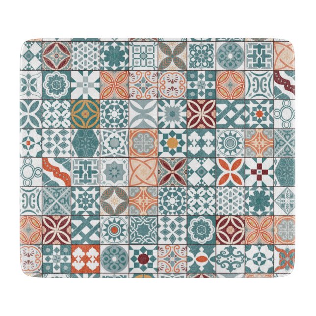 Moroccan tile - blue and brown cutting board (Front)