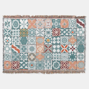 Moroccan tile - blue and brown throw blanket