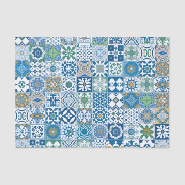 Moroccan tile - blue and green tissue paper (Front)