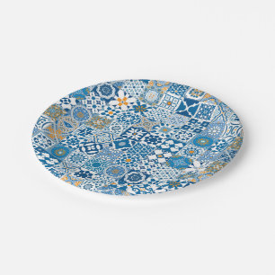 Moroccan tile - blue and orange paper plate