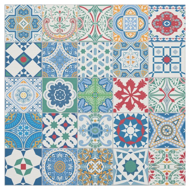 Moroccan tile - blue and red fabric (Swatch)
