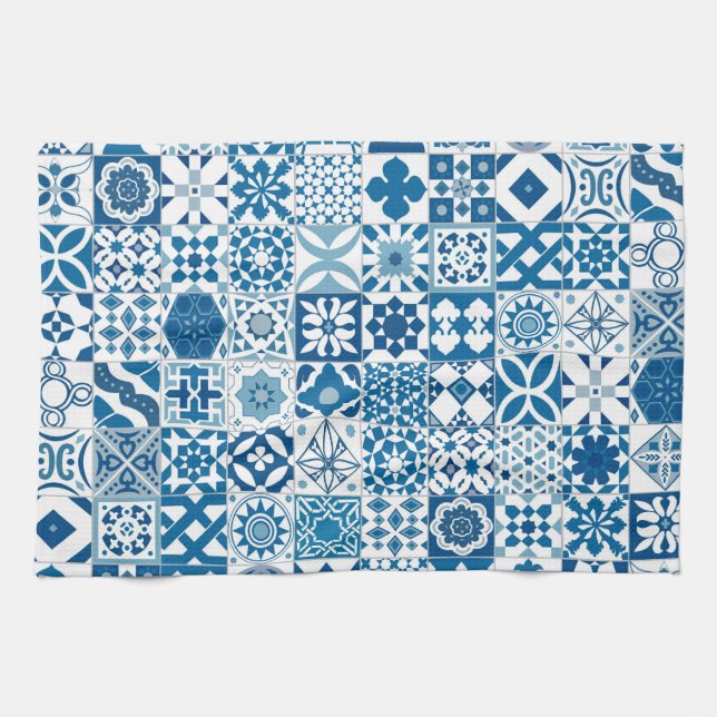 Moroccan tile - blue and white tea towel (Horizontal)