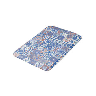 Moroccan tile blue,brown bath mat