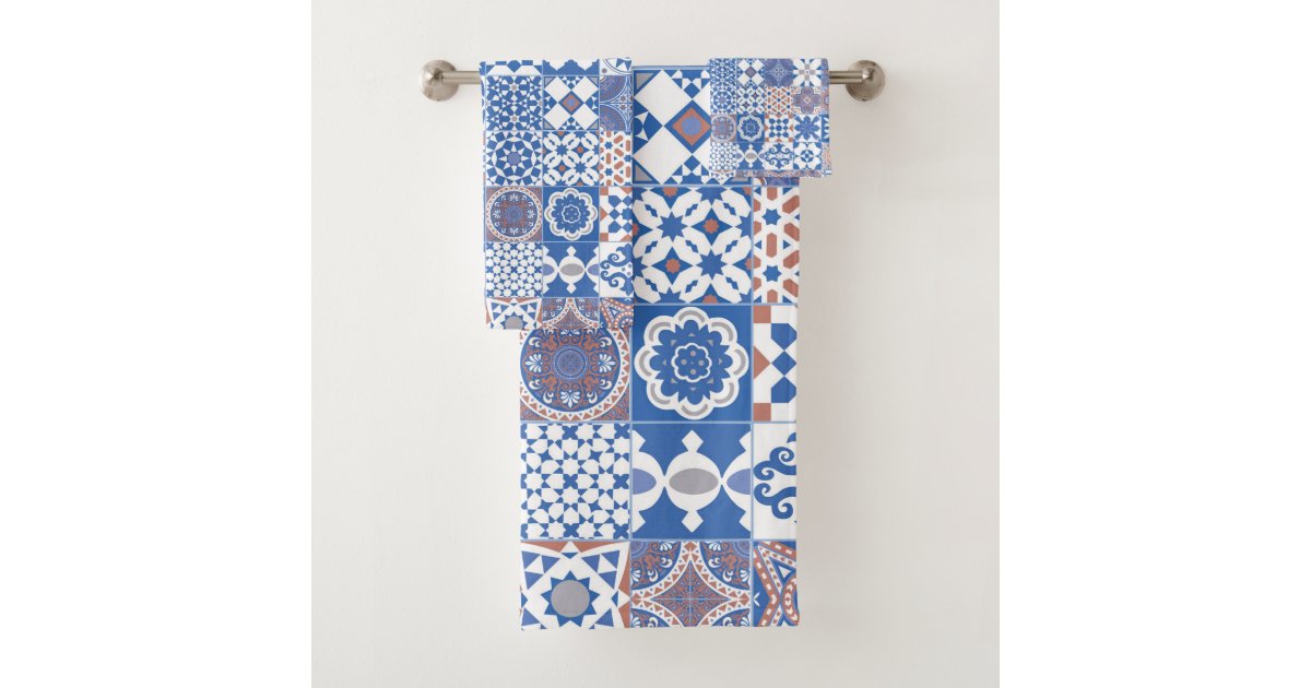 Moroccan tile blue,brown bath towel set Zazzle