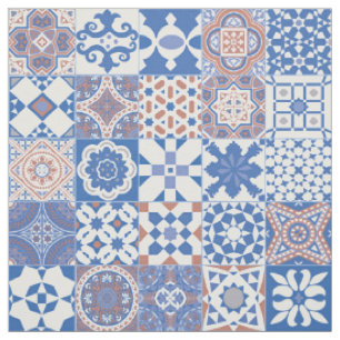 Moroccan tile blue,brown fabric