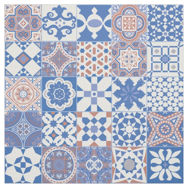 Moroccan tile  blue,brown fabric (Swatch)