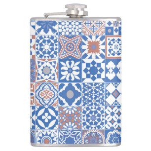 Moroccan tile blue,brown hip flask
