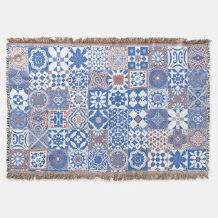 Moroccan tile blue,brown throw blanket