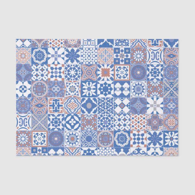 Moroccan tile blue,brown tissue paper (Front)