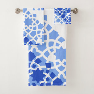 Moroccan tile blue print bath towel set